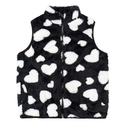 JESKIDS Girls' Boys Sherpa Fleece Vest Outwear Lightweight Solid Color Cute Jacket with Pockets 2-11 Years 2-3T White Heart