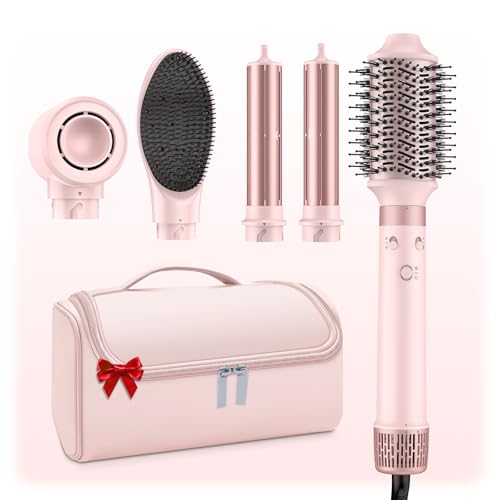 Image of MESCOMB 5 in 1 Hair Styler, 110000 RPM Ultra-Fast Drying, Automatic Hot-Air Curling, Smooth Straightening,Peach
