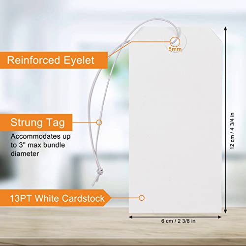 White Blank Shipping Tags With String - Coideal 120 Pcs Strung Cardstock Hanging Paper Tag Attached Reinforced Hole For Labeling Price Inventory Luggage 4 3/4" X 2 3/8" #TOP1