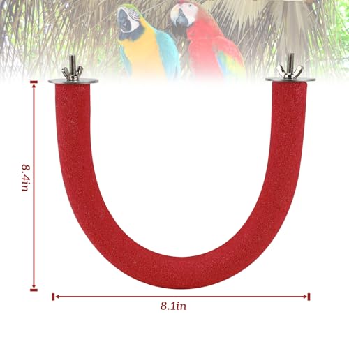 Image of Rypet U Shape Parrot Perch Stand Toy for Paw Grinding Clean Stick Exercise, Rough-Surfaced Quartz Bird Perch Standing Cage Accessories for for Small Parakeets Cockatiels Conures Macaws Finches(Red)