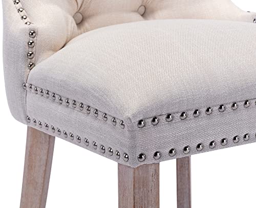 Kmax Linen Elegant Upholstered Dining Chairs, Fabric Armless Accent Chair With Ring Pull Solid Wood Legs, Set Of 2 - Beige #TOP5