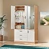 3 door wardrobe closet with mirror bedroom armoire with drawers shelves modern wooden armoire wardrobe closet with hanging rod for bedroom  urban country home decor