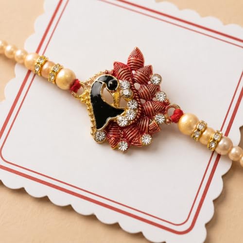 Image of Set for Brother Set of 2, Designer Peacock Rakhi for Brother Boy Men, Premium Kalash Raki for Bhaiya, Traditional Rakshabandhan Rakhis with Best Wishes Card and Tillak Set, Thread (g)