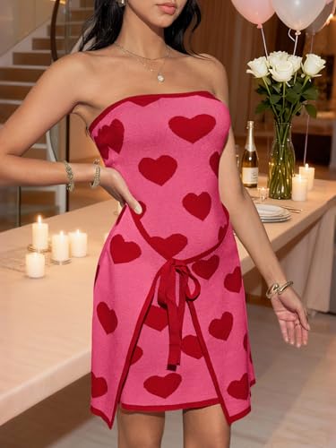 Image of Wenrine Womens Sexy Tube Top Dress Strapless Self Tie Wrap Asymmetrical Hem Knit Summer Party Mini Dresses
