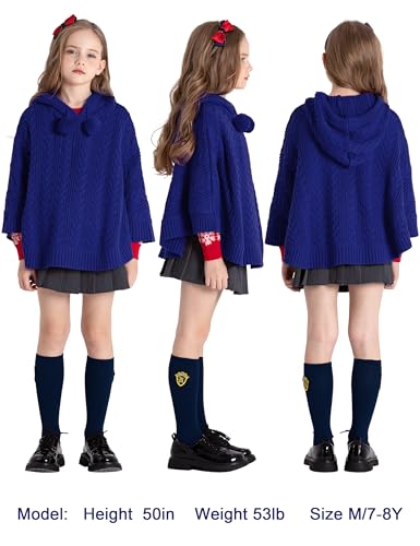 Image of BOBOYOYO Cape for Girls Hooded Cable Knit Poncho Sweaters Kids Shawl