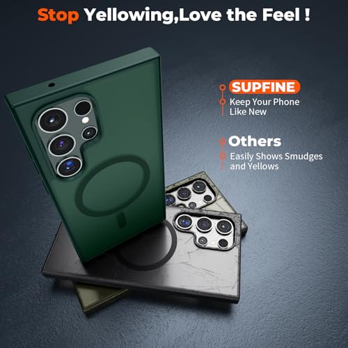 Image of SUPFINE Magnetic for Samsung Galaxy S23 Ultra Case, (Built-in Magnets) (Military Grade Drop Protection) Slim Translucent Shockproof Phone Case,Forest Green
