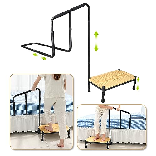 NEPPT Taburete de cama con riel para camas altas para personas mayores, adultos, ancianos, mesita de noche, taburetes médicos con asa, pasamanos para discapacitados, seguridad bariátrica, plataforma