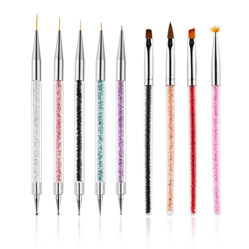 Juego de pinceles de arte de uñas de 9 piezas, Juego de bolígrafos de flores de arte de uñas, Pluma de cepillo de uñas de arte de uñas, Cepillo de uñas de arte de uñas de doble extremo Cover