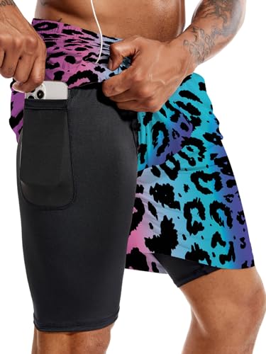 Generic Mens Swim Trunks Swimming Trunks with Compression Liner Board Shorts 7 inch Swim Shorts Swimsuit