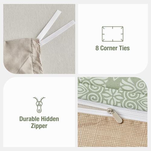 Image of Lekesky King Size Duvet Cover Set, Patchwork Floral 3 Pieces Reversible Green Duvet Cover Set, Ultra-Soft Microfiber 3 Pieces Comforter Cover with Zipper and Corner Ties, Includes 2 Pillowcases