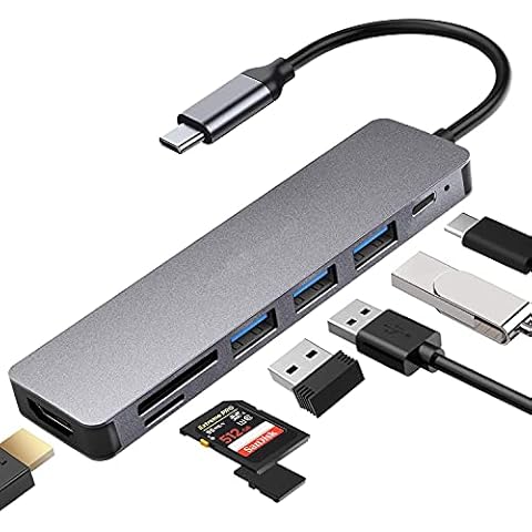 USB C Hub to HDMI Adapter, Sharllen 7 in 1 USB C Multiport Docking Station Connector with 4K HDMI, 3 USB 3.0 Ports, SD/TF Card Reader 100W PD Charging Compatible MacBook Pro/ Air ,Type C Devices Cover