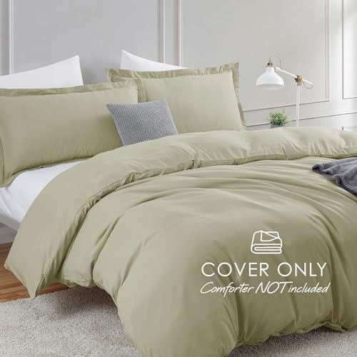 Image of Hearth & Harbor Light Sage Duvet Cover Full Size, 3 Piece Bedding Set | Soft Double Brushed Bedding Set, Button Closure, 1 Duvet Cover 80x90 Inches, 2 Pillow Shams