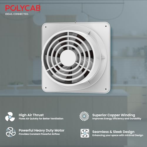 Image of Polycab Freshobreeze Prime| 150mm Energy Efficient Exhaust fan for Kitchen, Bathroom | Noiseless ventilation, Sleek Design Easy to Clean | High Speed, Powerful Motor, 3 Yrs Warranty【White】