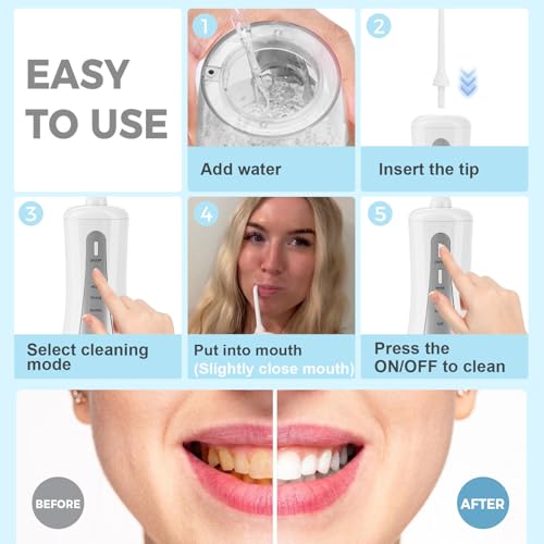 Image of 2026 New 350ML Water Flosser for Teeth Cordless with Travel Bag, Portable Oral Irrigator Dental Pick, 5 Modes Electric Rechargeable IPX7 Waterproof Tooth Cleaner for Travel Home Braces(White)
