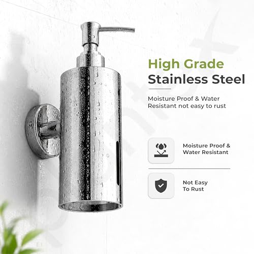 Image of Plantex Liquid Soap Dispenser for Bathroom /Stainless Steel Shampoo Dispenser /Round Hand wash Dispenser /Bathroom Accessories - Pack of 1 (Chrome)