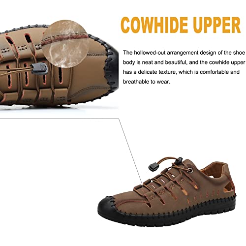 EFTCAL Men's Hollow Out Cowhide Outdoor Hiking Sandals,Closed-Toe Non-Slip Sport Sandals Beach Waterproof Fisherman's Sandals3