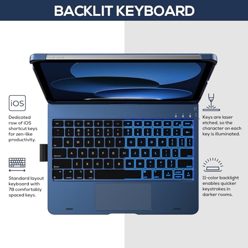 Image of typecase Touch iPad 11th 10th Generation Case with Keyboard (11 inch 2025, A16 & 10.9 inch 2022) - 360 Rotatable, 11-Color Backlit, Multi-Touch Trackpad, Pencil Holder, Thin & Light - Midnight Blue