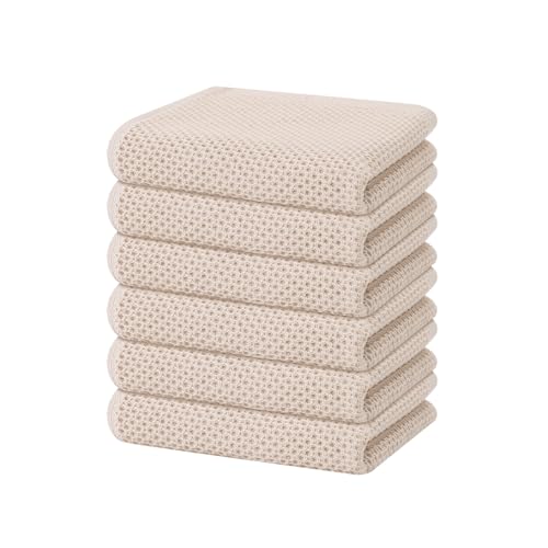 Image of Homaxy 100% Cotton Waffle Weave Kitchen Dish Towels, Ultra Soft Absorbent Quick Drying Cleaning Towel, 13 x 28 Inches, 6-Pack, Beige
