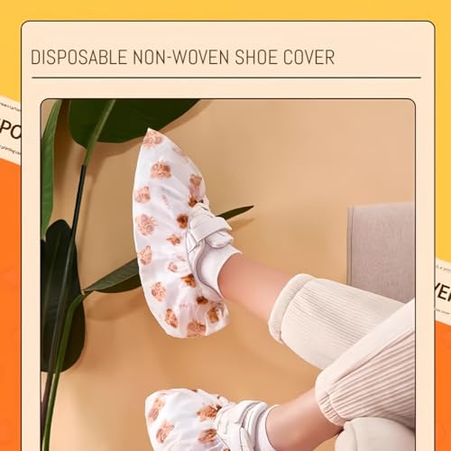 50 PCS Schuhüberzieher, Schuhüberzieher Einweg Cartoon-Einmal Druck, Überschuhe mit wasserdichter Sohle, Mehrweg Überzieher extra stark, Schuhschutz Überzug rutschfest, 14.5x40 cm