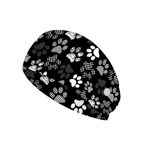 Gomyblomy Diademas de enfermera con estampado de huellas de perro con botones para máscara, bonita diadema para mujer, bandas anchas de moda para el cabello, para yoga, entrenamiento, accesorios para