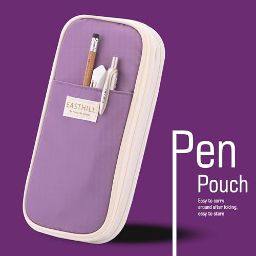 Image of Mrsdry Nylon Large Capacity Pencil Pouch, Durable Storage Multiple Compartment Double Zipper Portable Capacity Pencil Box for Kids College Student Teen, 22X11Cm (Purple)