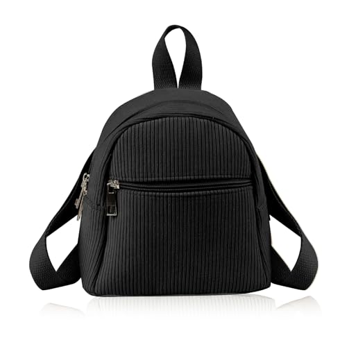 Energather Kleiner Rucksack Damen, Corduroy-Mini-Rucksack Damen Rucksack Klein für Frauen und Mädchen, Tragbarer Rucksacks Klein mit Einstellbarem Schultergurt für Spazieren, Einkaufen (schwarz)