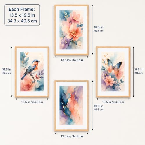 Image of Livin'luxe Set of 4 Watercolor Floral Bird & Butterfly Wall Paintings with Sparkle Laminate and Premium Wooden Synthetic Frame for Living Room Bedroom Office Decor (13.5 x 19.5 Inch)