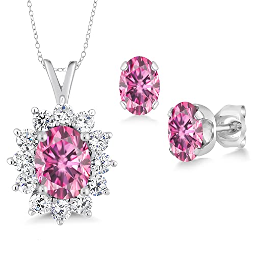 Gem Stone King 8X6MM and 6X4MM Oval Gemstone Birthstone Pendant and Earrings Jewelry Set For Women | 925 Sterling Silver | Fine Jewelry Gifts for Her Mom Women Wife | With 18 Inch Chain