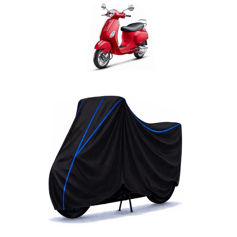 Image of Scooty Cover Water Resistant for VXL | Universal Scooter & Bike Cover | Heavy Duty UV Protection | Dust, Rain & Scratch Protection | Elastic Fit All Weather Indoor Outdoor | Black with Blue Piping