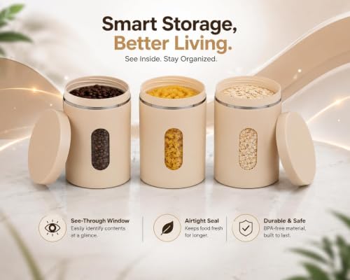 Image of SR (Set of 4) Oval Window Plastic Storage Container (1000ml) | Airtight Kitchen Storage Containers | Containers for Kitchen Storage with Window for Snacks, Dry Fruits, Tea & Coffee (Multicolor)