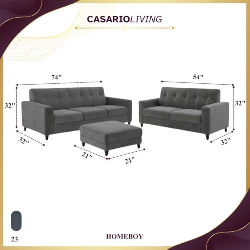 Image of Homeboy Luxe Velvet-Suede Fabric 3 + 2 Seater with Ottoman Sofa Set | Comfortable & Spacious Seating for Upto 6 Person | Modern Sofa Set for Living Room - Dark Grey