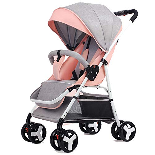 0-3 Years Old Baby Stroller Ultra Light Portable can sit Reclining Folding Trolley Baby Umbrella high Landscape Baby Stroller (Pink)