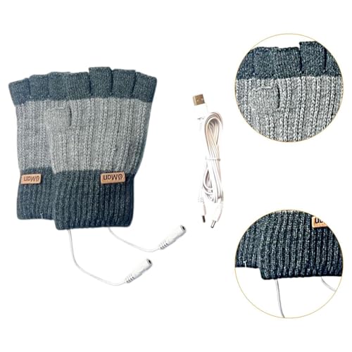 USB Heated Gloves Fingerless Electric Heating for Computer Gaming Office Work Typing Winter Hand Warmers- Gray2