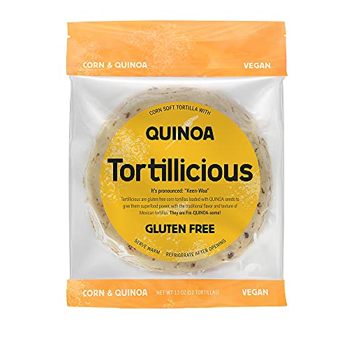 Tortillicious Corn and Quinoa Soft Tortillas, Vegan, Gluten Free baked with Superfood Quinoa, 65 Calories per Tortilla, Great for Street Tacos, Authentic Mexican flavor | Pack of 12 Tortillas, 6 inch, 13.93oz (393gr)