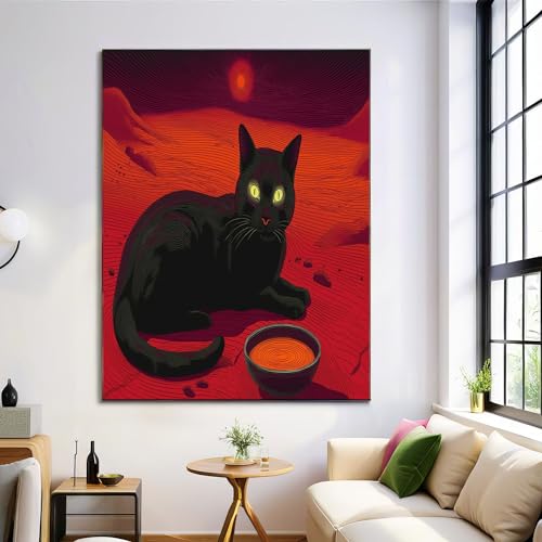 Déco Murale Salon et Chambre grand tableau salon chat de l'espace rouge foncé sans cadre