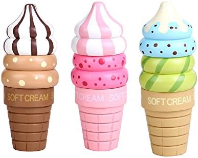 Kerocy Set of 2 Wooden Pretend Play Food Magnetic Connected Ice Cream Toys for Kids Game(Random Color)