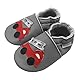 Bemesu Lauflernschuhe Baby Krabbelschuhe Lederpuschen Kinder Hausschuhe aus weichem Leder für Mädchen und Jungen Grau Feuerwehrauto (XL, 18-24 M, EU 23-24)