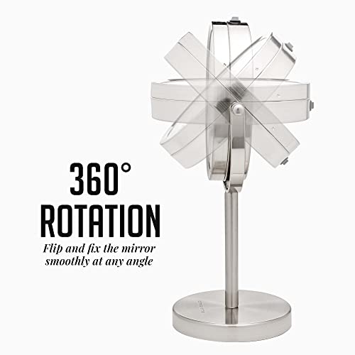 Image of OVENTE Lighted Vanity Mirror 6 Inch Table Top 1X 7X Magnification LED 360 Adjustable Double Sided Spinning Personal Makeup Stand Desk Bathroom Battery Powered Round Large Nickel Brushed MLT60BR1X7X