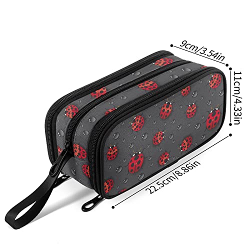 Image of Fustylead Red Ladybugs Large Pencil Case, Minimalist Portable Stationery Bag Cosmetics Bag with Handle for Middle High College School Office Travel