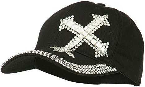 Rhinestone Cross Jeweled Cap - Black OSFM