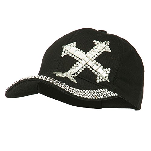 Rhinestone Cross Jeweled Cap - Black Osfm #TOP1