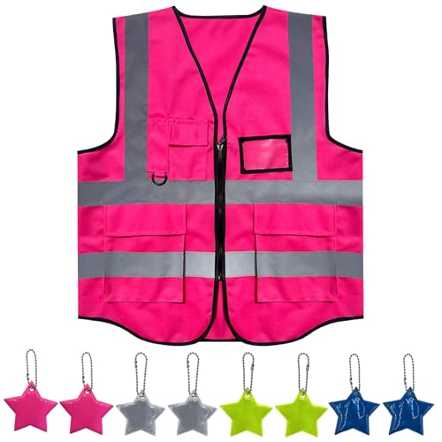 PacuM Gilet Reflechissant Vêtements de Sécurité avec Poche Réfléchissant Haute Visibilité Étiquette Réfléchissante Gilet de Securite Respirants pour...
