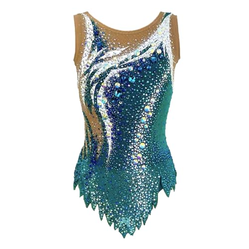 Kmarouse Turnanzüge for Rhythmische Sportgymnastik, Ärmellos, Mit Glitzersteinen, Wettkampfsport-spezifische Kleidung(XS)
