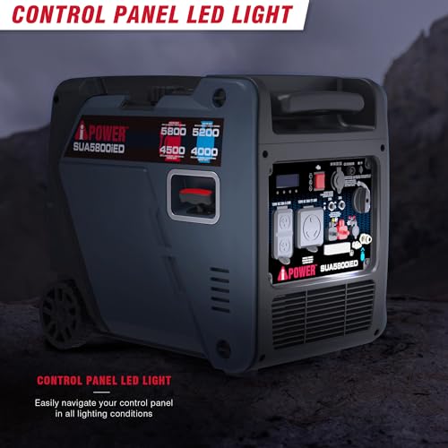Image of A-iPower 5800-Watt Dual Fuel Quiet Portable Inverter Generator, Electric Start RV Ready, EPA & CARB Compliant CO Sensor, with Telescopic Handle for Backup Home Use, Tailgating & Camping (SUA5800iED)