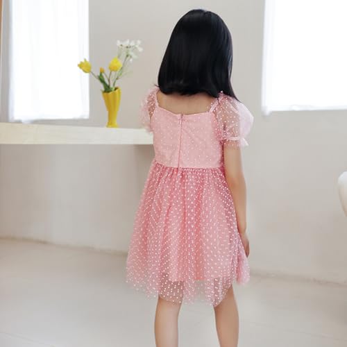 Toddler Girls Tutu Dress Short Sleeve Casual Dresses Birthday Party Dot Tulle Sundress4