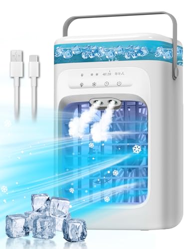 Portable Air Conditioner, 2026 Upgrade Evaporative Mini Portable AC Unit with 3 Adjustable Speed 2-4H Timer & 7-Color LED, Compact Cooling Fan for Bedroom, Home, Office, Small Rooms