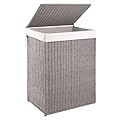 OIAHOMY Laundry Hamper with Lid, 23.8 Gal (90L) Wicker Hamper with Removable Liner Bags, Handwoven Clothes Basket with Handles, Foldable Woven Paper Rope Basket for Laundry Room, Bedroom-Grey