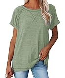 Welity Womens T Shirts Short Sleeve Summer Tops Loose Fit Crewneck Tees Casual Cotton Tunic Shirts 1# Pea Green Large