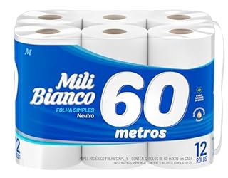 Mili Papel Higiênico Folha Simples Bianco Neutro, Picotado e Texturizado, 12 Rolos de 60 metros