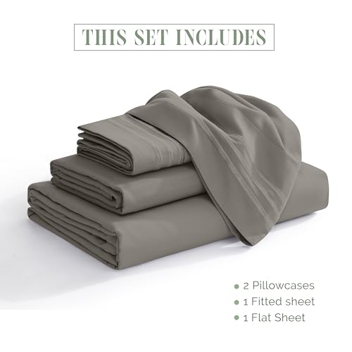 Elegant Comfort Luxury 1500 Premium Hotel Quality Microfiber 4-Piece Sheet Set - Soft, All Around Elastic 18-24 Inches Deep Fitted Sheet - Extra Deep Pocket Sheets, Twin/Twin XL, Grey